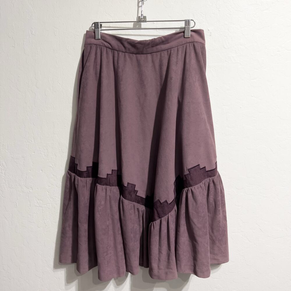 Vintage Skirt Small Medium Purple Plum Western Midi Tiered Faux Suede Festival - Picture 6 of 9